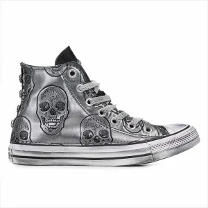 Converse Chuck Taylor High Argento metallizzato con Teschi
