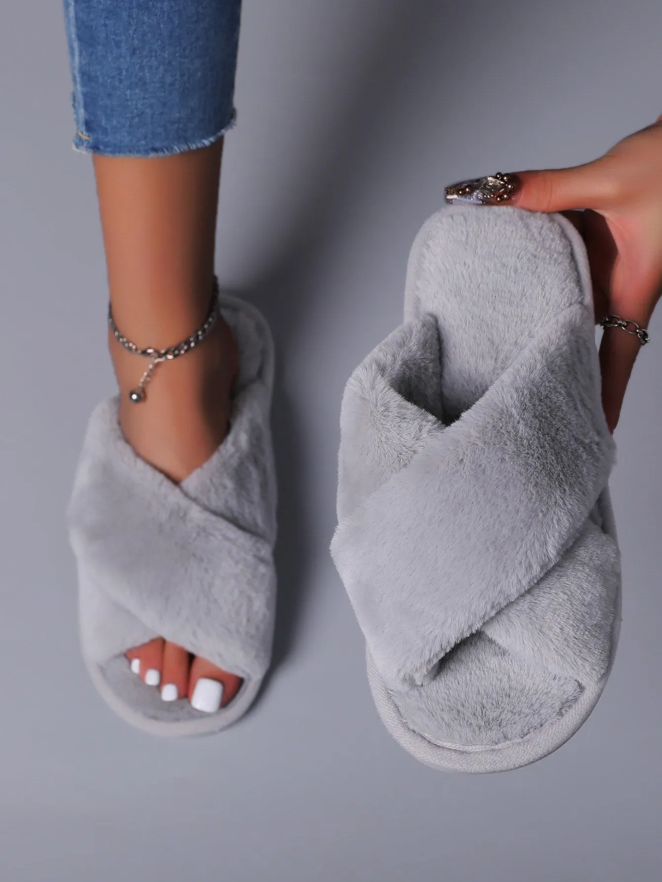 Fuzzy Criss Cross Bedroom Slippers