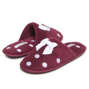 Laura Ashley Women's Embroidered Polka Dot Micro Terry Scuff Slippers with Bow Details | Soft and Warm House Slippers with Cushioned Insole for Ladies