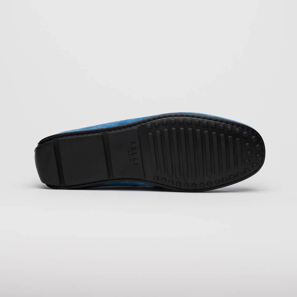 Monza Sueded Calfskin and Crocodile Driver in Denim Blue by Zelli Italia