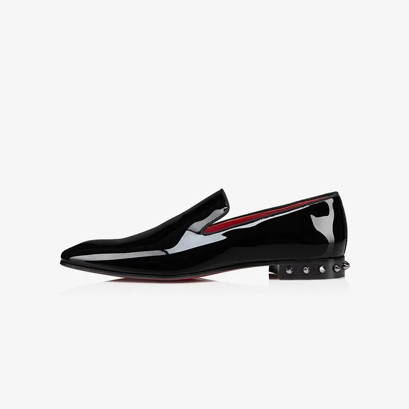 Plain Patent Studs Heel Calf Loafers
