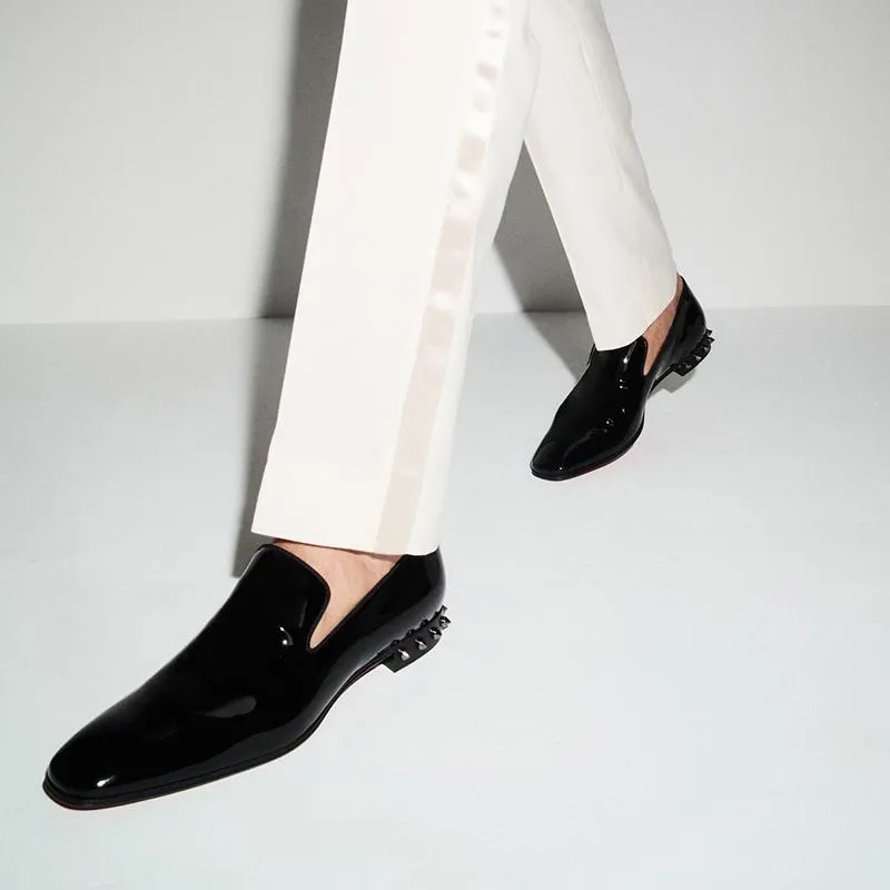 Plain Patent Studs Heel Calf Loafers