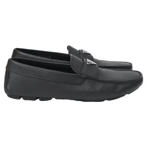Prada Triangle-Logo Loafers in Black Saffiano Leather